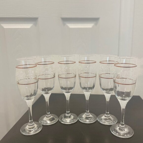 CICLE WARE SET OF 6 CHAMPAGNE FLUTES DUTCHES GOLD RIM FLORAL MADE IN TURKEY - Picture 4 of 16